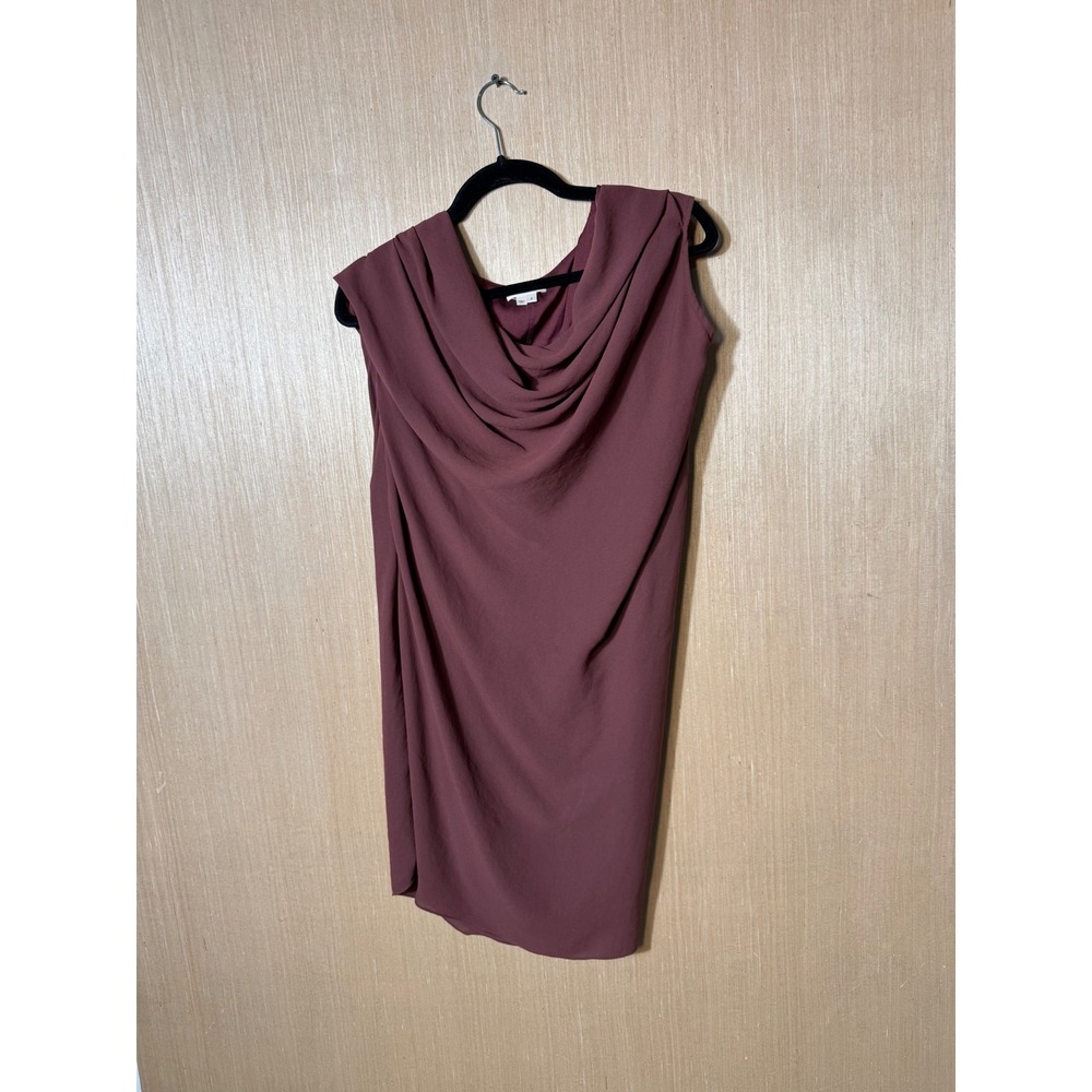 HELMUT LANG Drape Cowl Neck Sleeveless Midi Dress Size 2 Burgundy Silk Blend